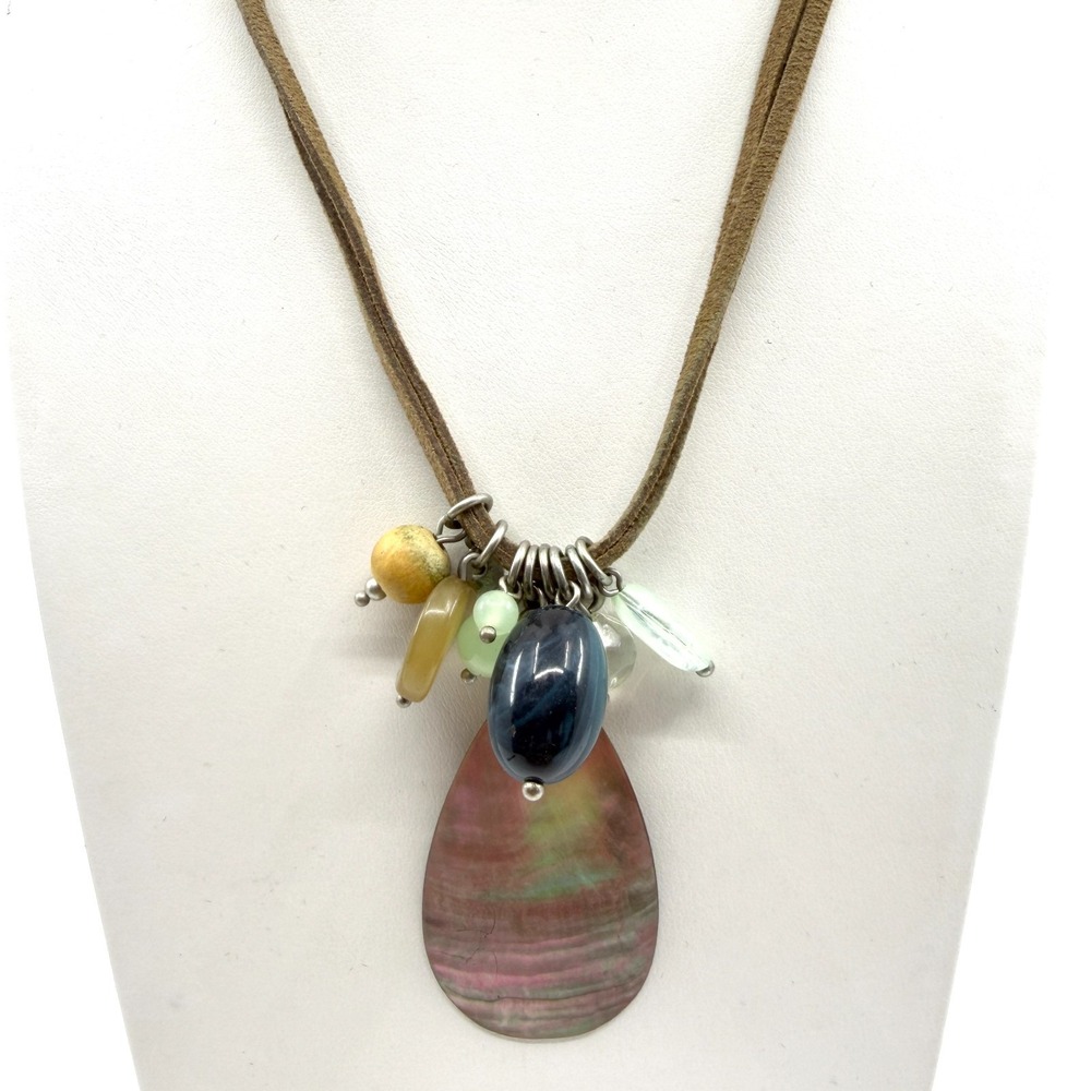 Boho Chic Layered Suede Necklace with Multi-Stone Teardrop Statement